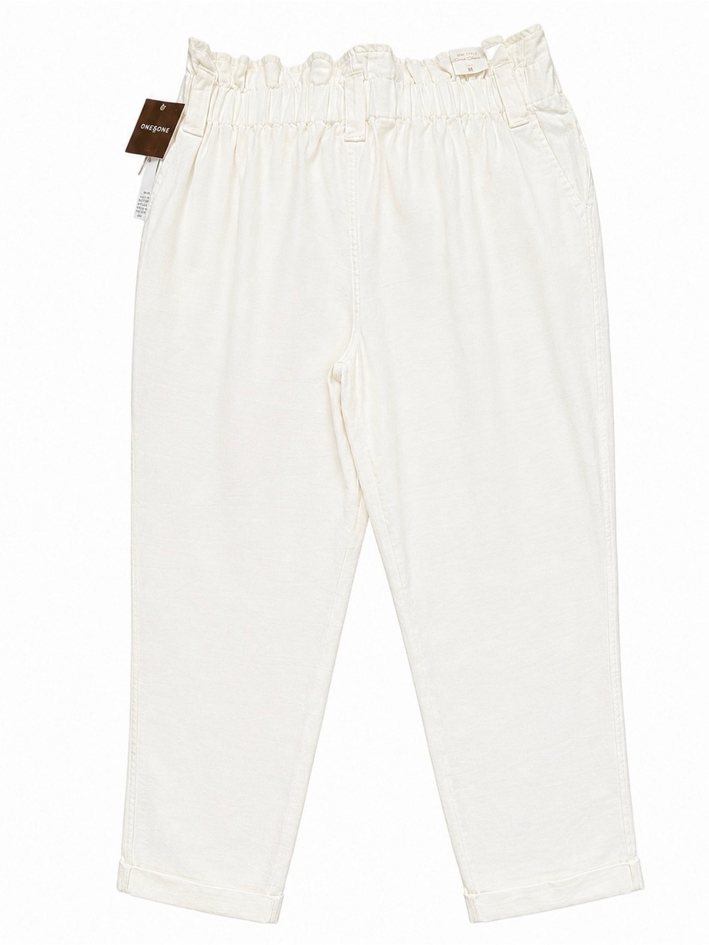 One 5 One Linen Blend Paperbag Pants Women’s Medium Natural Off White NWT - Picture 3 of 6